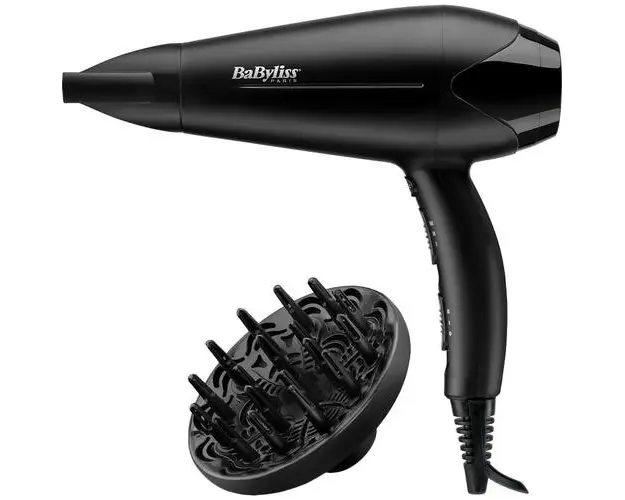 Uscator de par BaByliss D563DE, 2100W, 2 viteze, 3 trepte de temperatura, 2 accesorii: difuzor, concentrator, Tehnologie Ceramica, Negru
