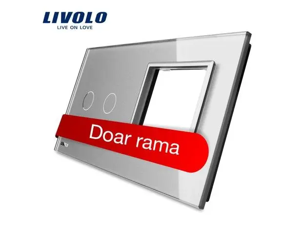 Panou intrerupator dublu cu touch + priza simpla Livolo din sticla