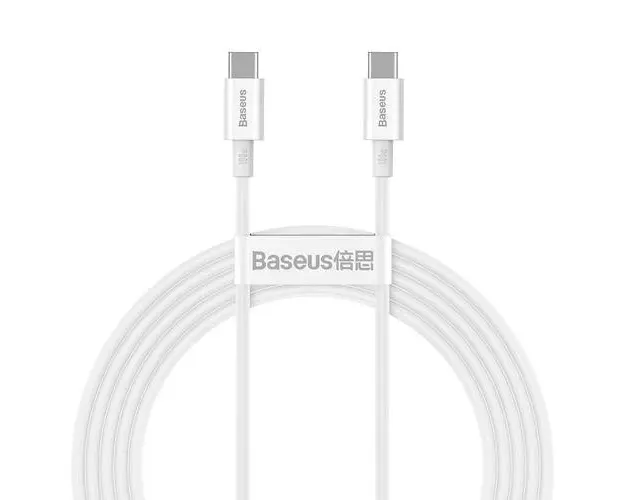 Cablu de date Baseus Superior CATYS-C02, USB-C - USB-C, QC, 100W, 5A, 2 m, Alb
