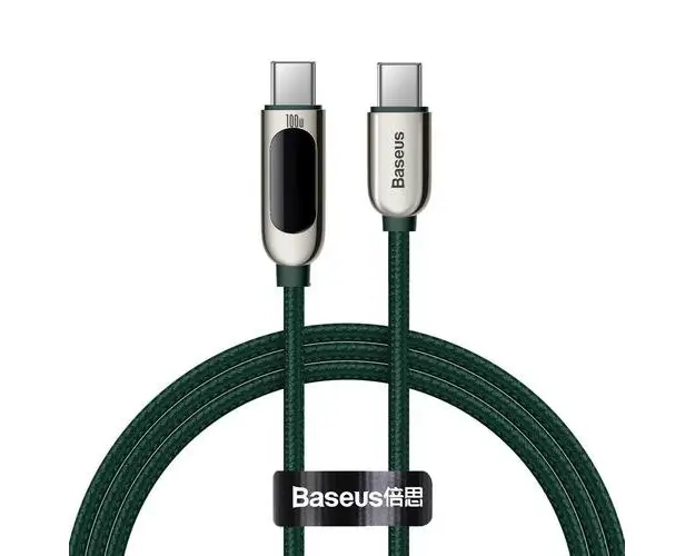 Cablu de date Baseus 6953156206588, USB-C - USB-C, 100W, 1m, Verde