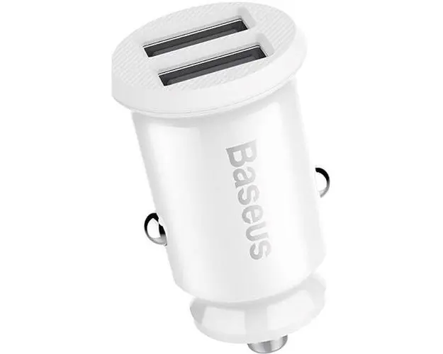 Incarcator auto Baseus Grain USB, 2 x USB, 3.1A, Alb