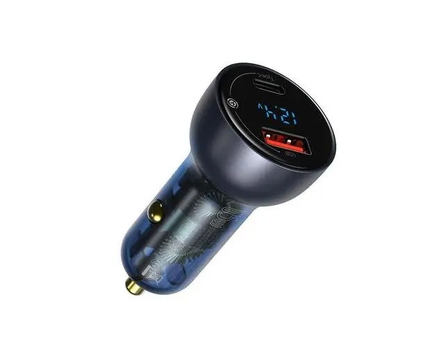 Incarcator Auto Baseus Dual Quick Charger Particular Digital Display, 1 x USB, 1 x USB-C, 65W, Gri