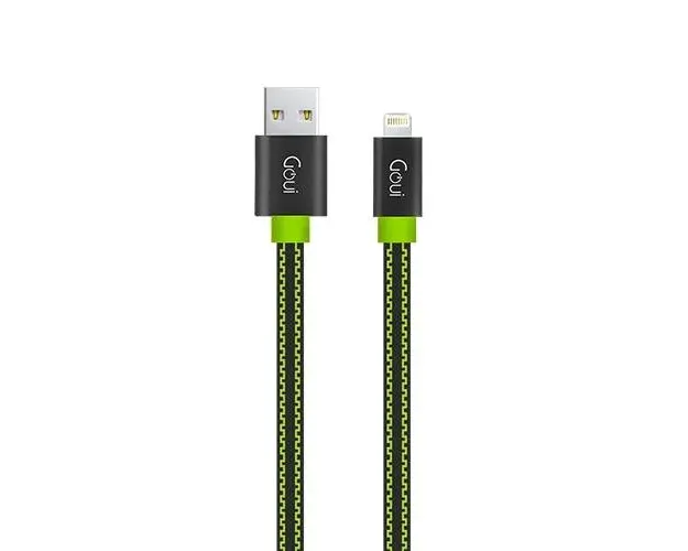 Cablu de date Goui Fashion Flat G-LC8PINFBF-GK, USB - Lightning, 1m, Negru/Verde