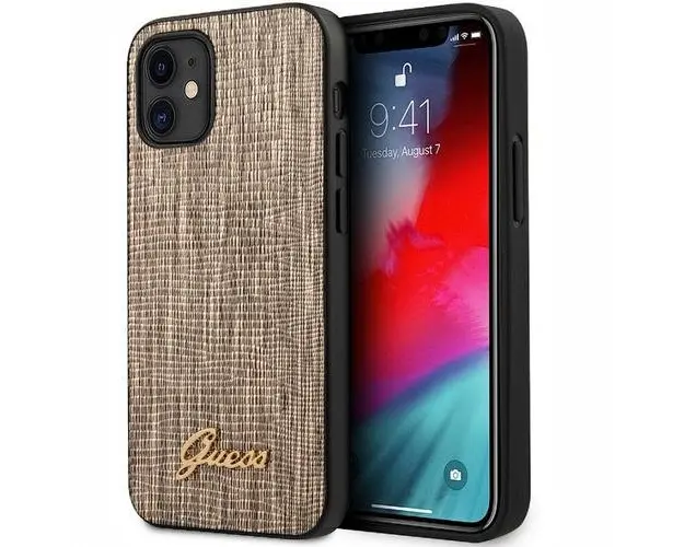 Husa de protectie Guess Lizard pentru Apple iPhone 12 mini (Auriu)