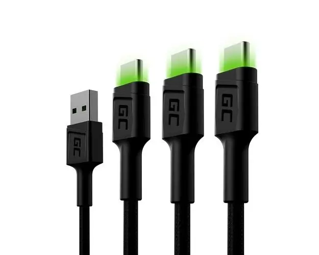 Cablu de date Green Cell GC Ray, USB - 3 x USB-C, Ultra Charge, QC 3.0, 2m (Negru)