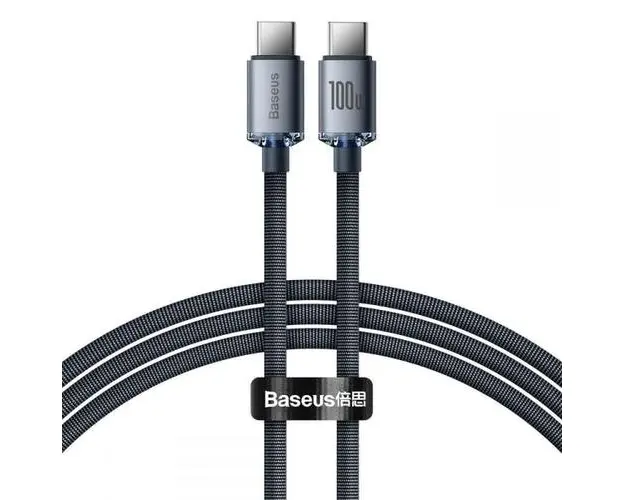 Cablu de date Baseus Crystal Shine, USB Type-C - USB Type-C, PD 100W, 3A, 1.2m, Negru