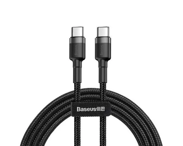 Cablu de date Baseus Durable Nylon, USB-C - USB-C, 60W, 3A, 1m, Negru