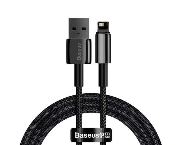 Cablu de date Baseus Tungsten Gold, USB - Lightning, 2.4A, 2m, Negru