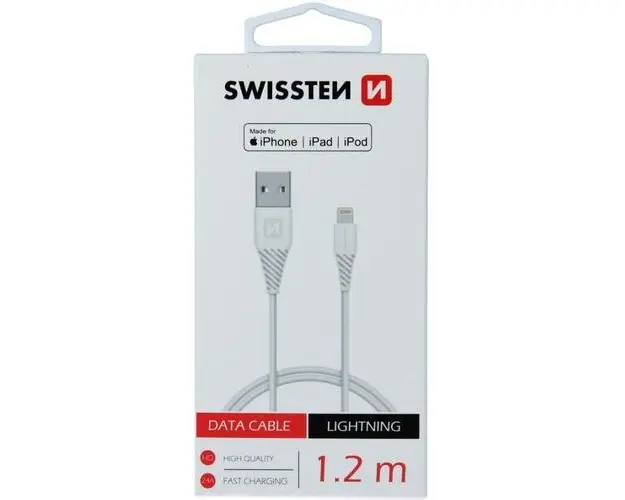Cablu de date Swissten 71526501, USB - Lightning, 1.2m, Alb