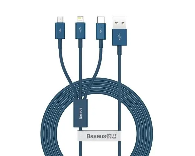 Cablu de date Baseus Superior 3 in 1, USB - USB Type-C/Lightning/MicroUSB, 3.5A, 1.5m, Albastru