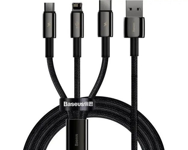Cablu de date Baseus CAMLTWJ-01, USB - Lightning / MicroUSB / USB Type-C, 1.5 m, 3.5A, Negru