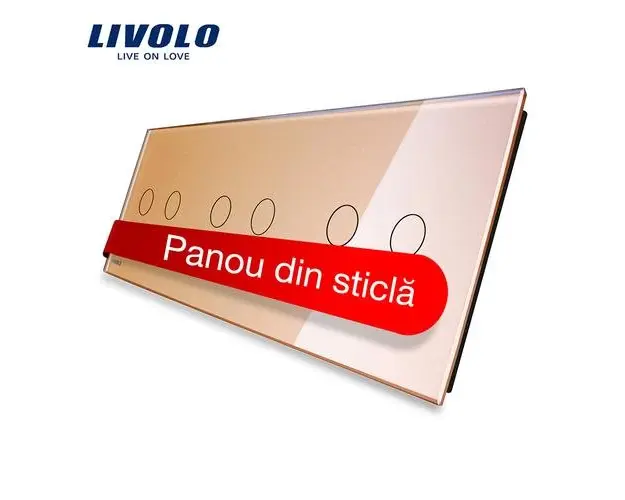 Panou intrerupator dublu+dublu+dublu cu touch Livolo din sticla