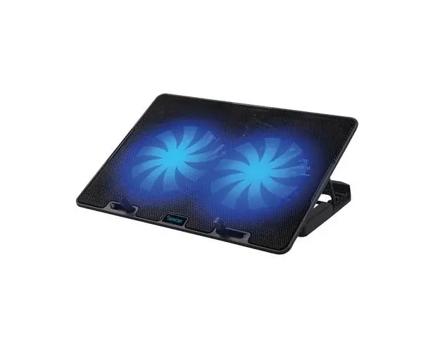 Stand Spacer SPNS-Gaming-2F pentru notebook 17 inch, 2 ventilatoare de 14cm cu turatie reglabila, ajustabil pe inaltime, Negru