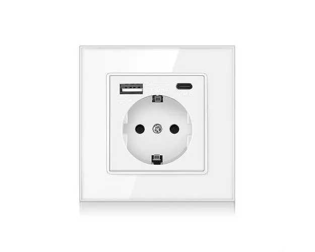 Priza Simpla + USB-A + USB-C LUXION cu Rama din Sticla