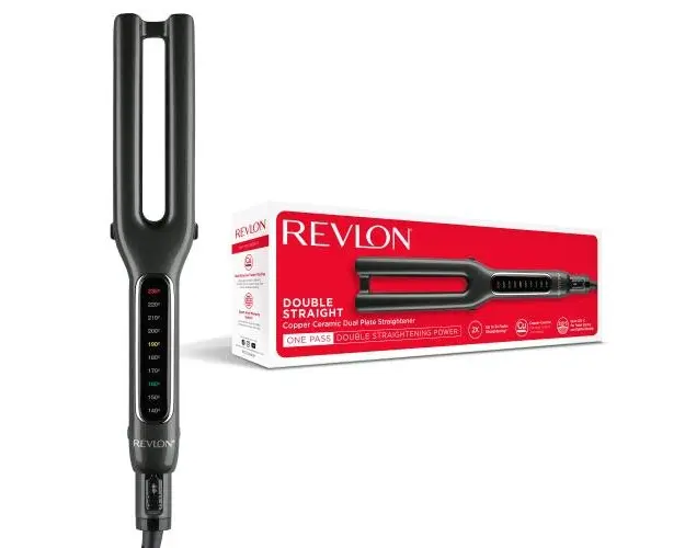 Placa dubla de indreptat parul REVLON One-Step Double Straight RVST2204E, 4 placi ceramice, 10 trepte temperatura, afisaj LCD