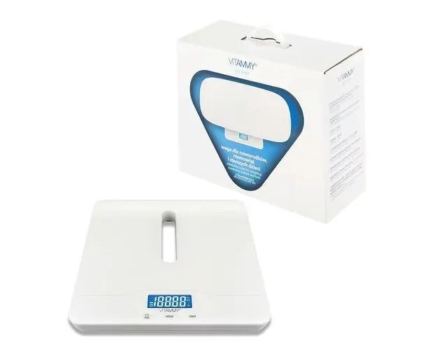Cantar electronic Vitammy Grow, Nou-nascuti/Sugari/Copii/Adulti, Tava detasabila, Ecran LCD, Greutate maxima 100 kg (Alb)