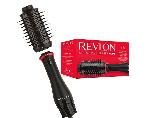 Perie electrica fixa REVLON One-Step Volumiser PLUS RVDR5298E, Cap detasabil, 4 Trepte de temperatura, Tehnologie cu ioni Tourmaline, Ceramica si titan (Negru/Rosu)