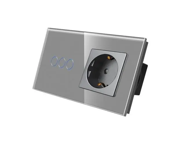 Intrerupator Triplu + Priza cu Rama din Sticla LUXION