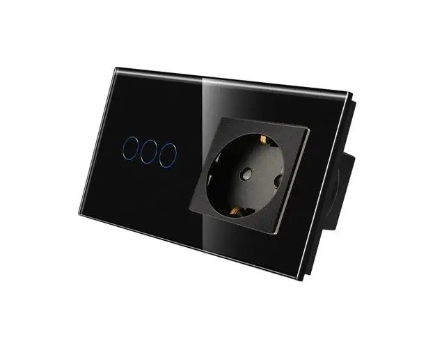 Intrerupator Triplu + Priza cu Rama din Sticla LUXION