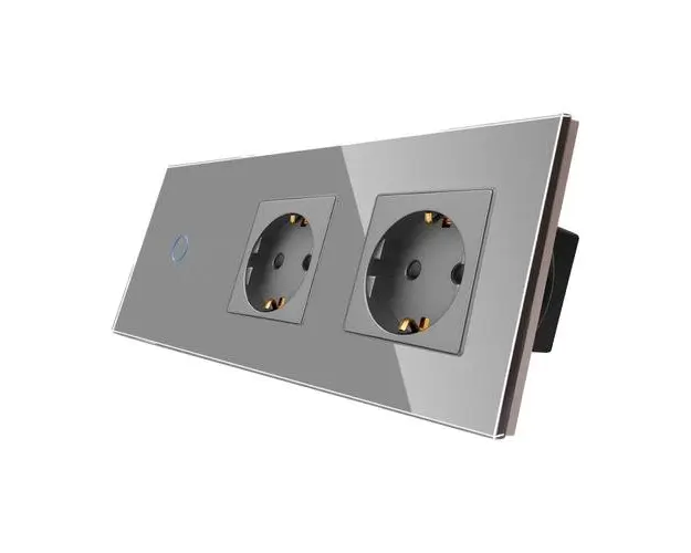 Intrerupator Simplu + 2 Prize cu Rama din Sticla LUXION