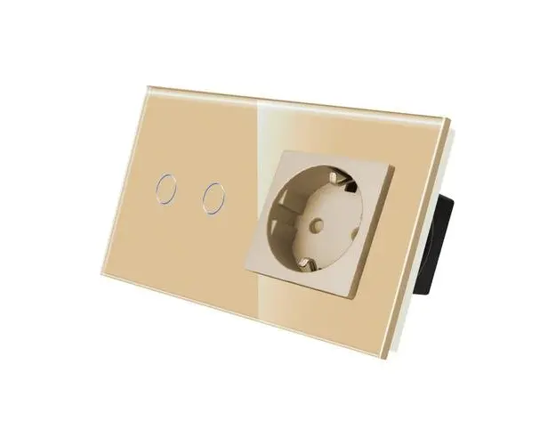 Intrerupator Dublu + Priza cu Rama din Sticla LUXION