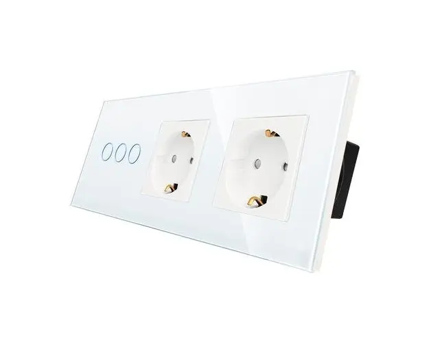 Intrerupator Triplu + 2 Prize cu Rama din Sticla LUXION