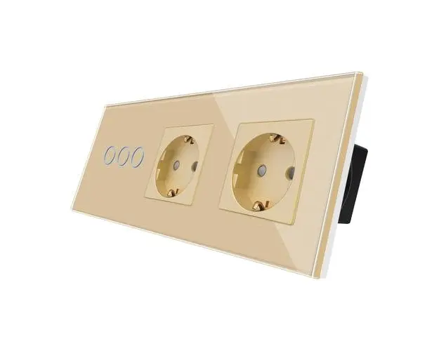 Intrerupator Triplu + 2 Prize cu Rama din Sticla LUXION