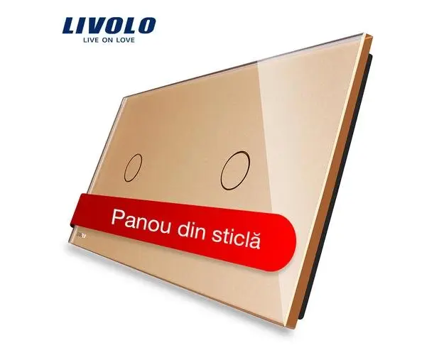 Panou intrerupator simplu+simplu cu touch Livolo din sticla