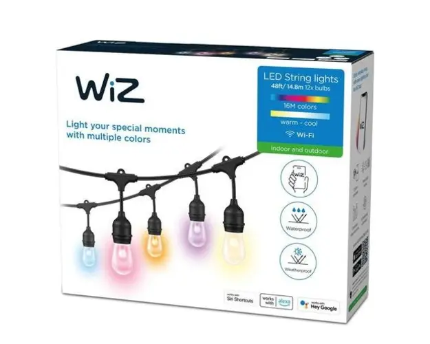 Ghirlanda LED Exterior Philips WIZ, 12W, 12x120 lm, 2200-6500K RGB, 14.8M, IP65, Negru
