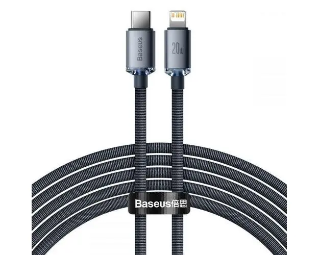 Cablu pentru incarcare si transfer de date Baseus Crystal Shine, USB Type-C/Lightning, 20W, 2m, Negru