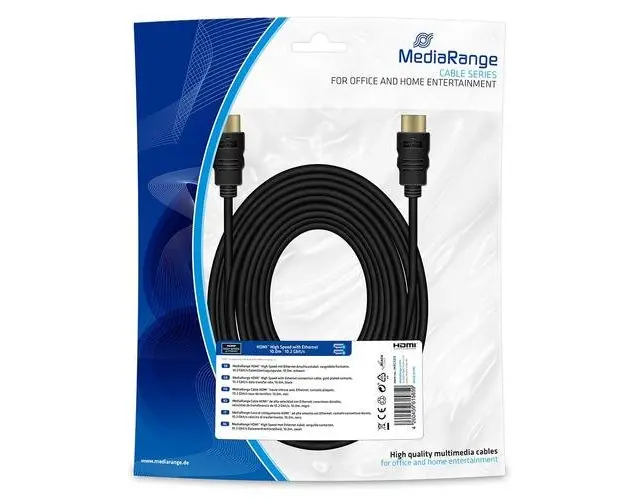 Cablu HDMI MediaRange, cablu conexiune Ethernet, 10m, Negru