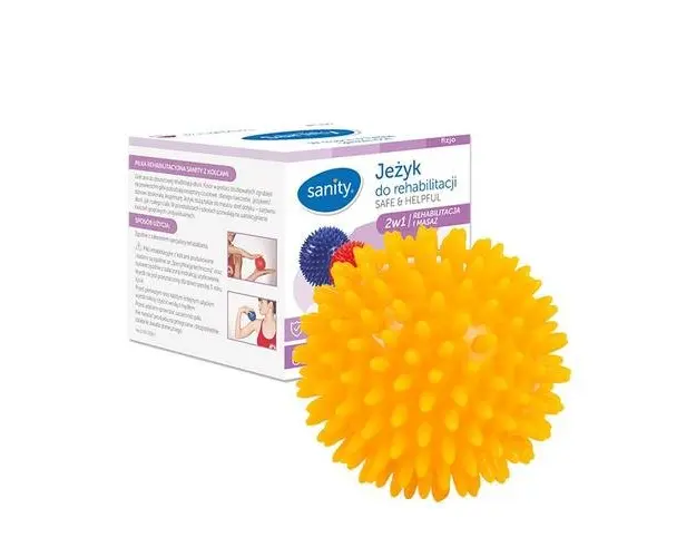 Minge Sanity Safe & Helpful, 2 in 1, pentru reabilitare si masaj, 8 cm, tip arici, Galben