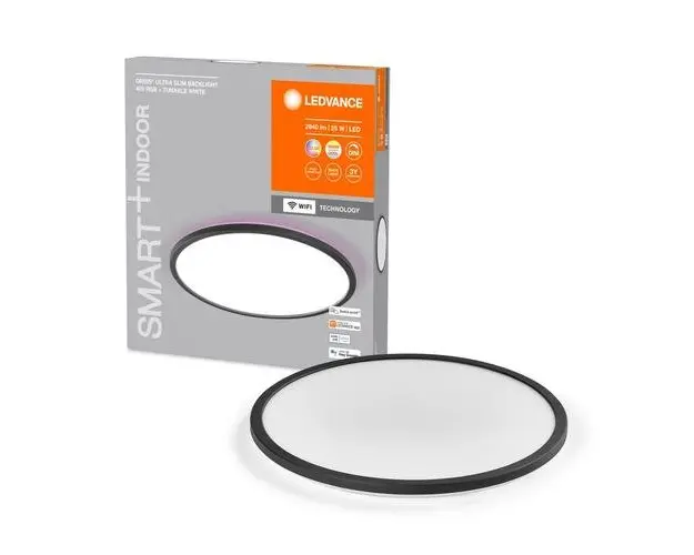 Plafoniera LED RGB inteligenta Ledvance SMART+ Wifi Orbis Ultra Slim 400, 25W, 1870 lm, lumina alba (2700-6500K), IP20, Ø40cm, Plastic, Negru