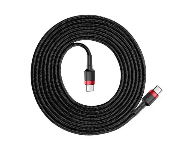 Cablu de date Baseus Cafule, USB-C PD la USB-C PD, 60W, 2 metri, Negru/Rosu