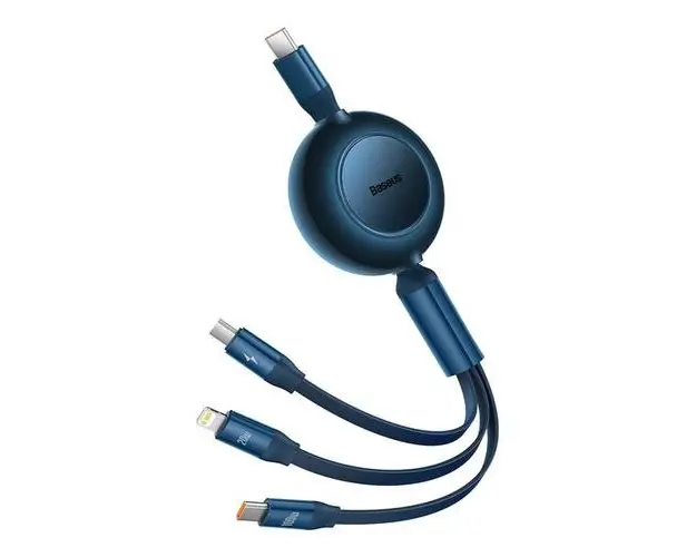 Cablu cu reglare in lungime Bright Mirror 2, Baseus, USB-C - Micro, USB-C, Lightning, pentru iPhone 100W PD QC, 110cm, Albastru