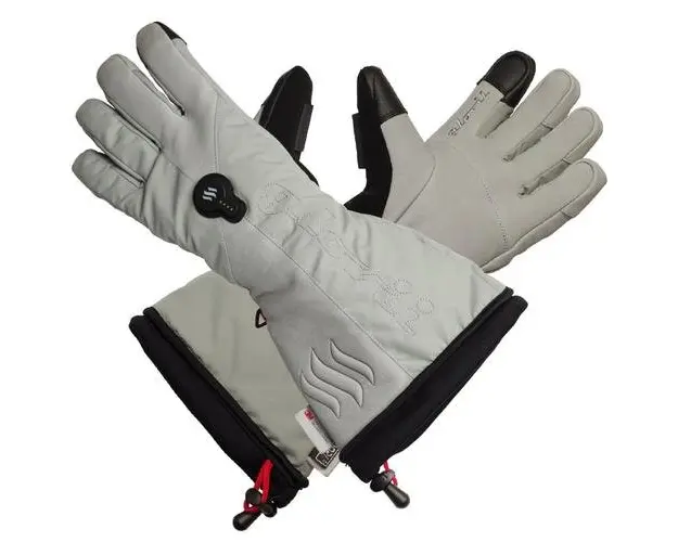 Manusi schi cu incalzire Glovii GS8S, Piele naturala, Cu baterie si incarcator, Alb/Negru, S