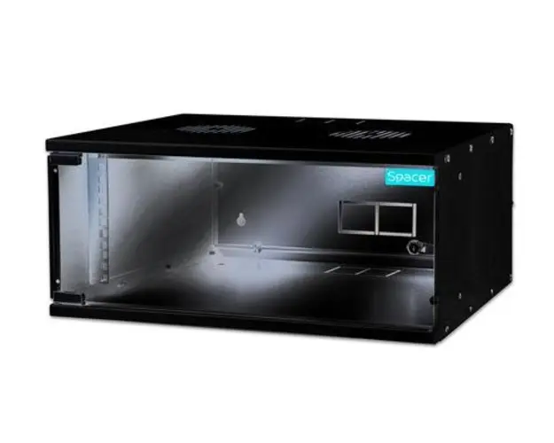 CABINET 19inch SPACER 4U, fixare pe perete, Flatpack (dezasamblat) 225 (h) x 515 (w) x 400 (d) mm, usa sticla cu blocare, otel 1.5mm, sarcina maxima 100Kg