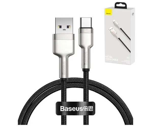 Cablu de date Baseus, USB - USB-C, 66W, 100 cm, Negru/Gri
