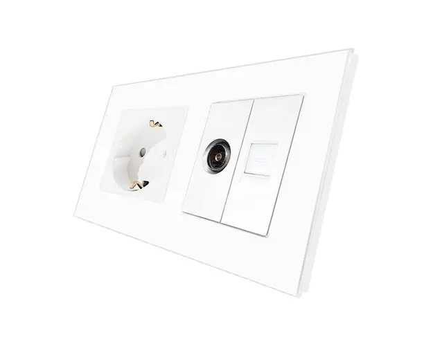 Priza Schuko + TV + Internet cu Rama Din Sticla LUXION