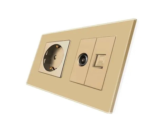 Priza Schuko + TV + Internet cu Rama Din Sticla LUXION