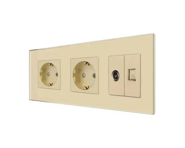 Priza Dubla Schuko + TV + Internet cu Rama Din Sticla LUXION