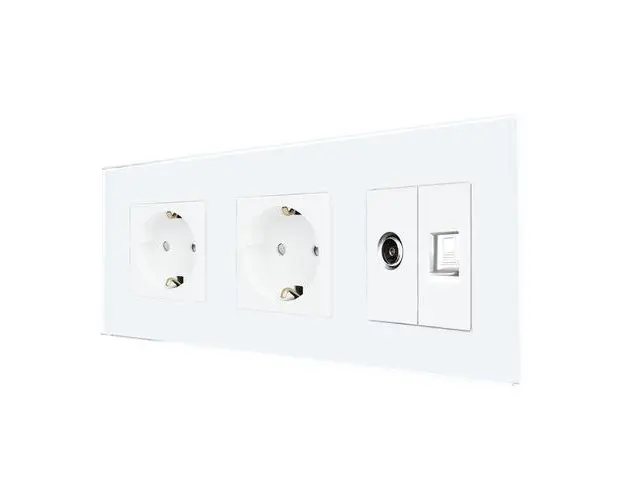 Priza Dubla Schuko + TV + Internet cu Rama Din Sticla LUXION