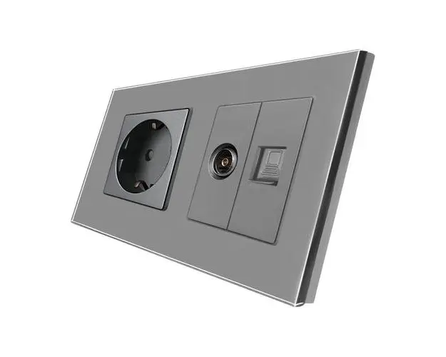 Priza Schuko + TV + Internet cu Rama Din Sticla LUXION