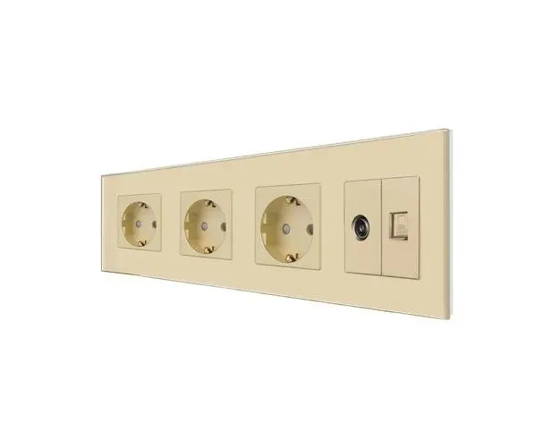 Priza Tripla Schuko + TV + Internet cu Rama Din Sticla LUXION