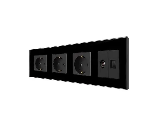 Priza Tripla Schuko + TV + Internet cu Rama Din Sticla LUXION