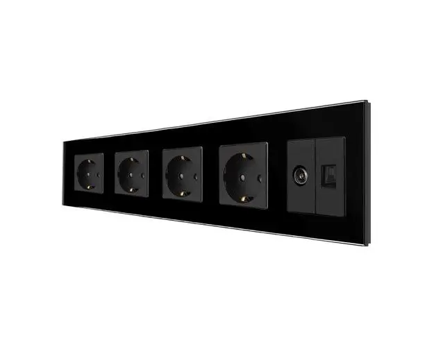Priza Cvadrupla Schuko + TV + Internet cu Rama Din Sticla LUXION