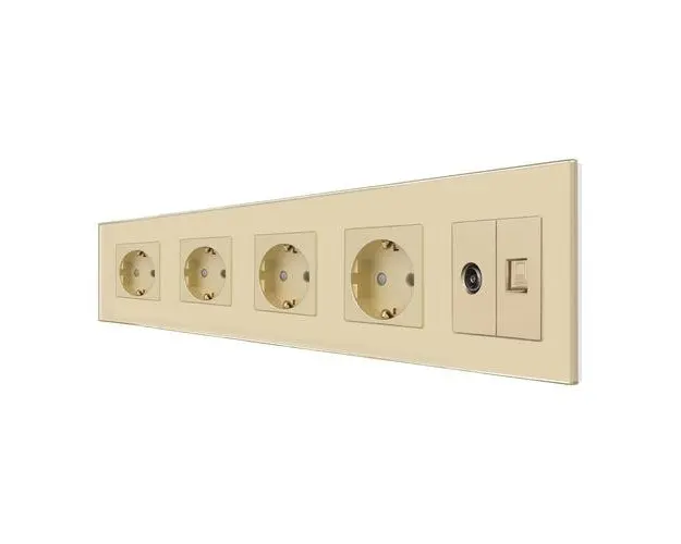Priza Cvadrupla Schuko + TV + Internet cu Rama Din Sticla LUXION