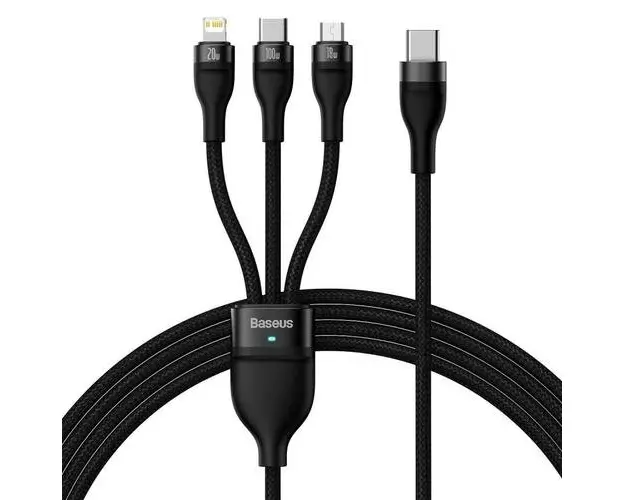 Cablu pentru incarcare si transfer de date Baseus Flash Series II 3 in 1, USB-C - USB Type-C/Lightning/Micro-USB, 100W, 1.5m, Negru
