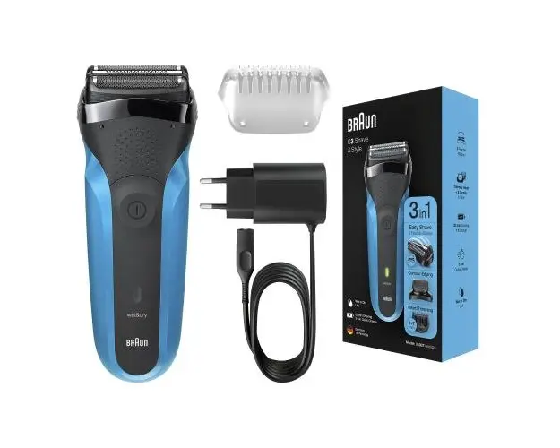 Aparat de ras electric Braun Series 3 310BT ProSkin Wet&Dry, MicroComb, cap de tuns, 5 piepteni, Negru/Albastru