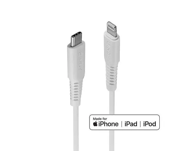 Cablu de date Lindy LY-31317, 2m, USB-C - Lightning, Alb